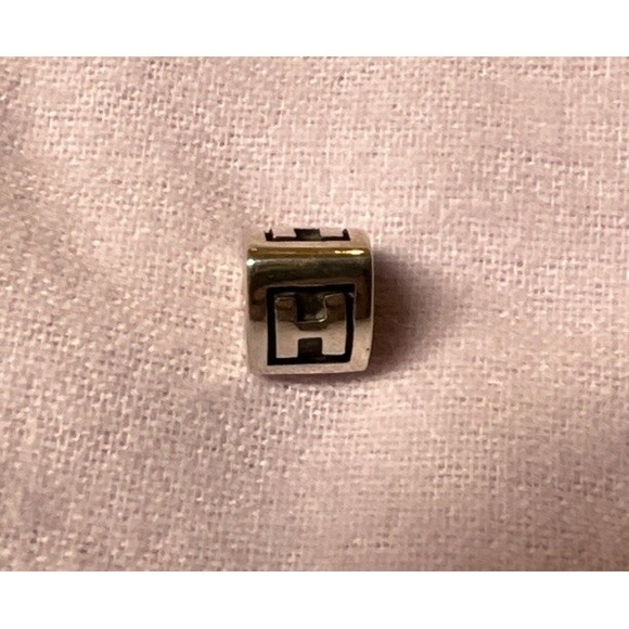 Authentic Pandora Silver Initial Letter Alpha H Charm Bead Pendant Bracelet .925 - Picture 1 of 1